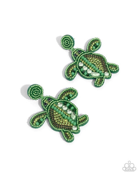 Turtle Tapestry Green Post Earring