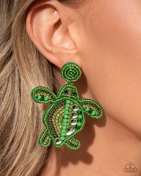 Turtle Tapestry Green Post Earring