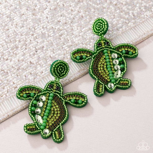 Turtle Tapestry Green Post Earring