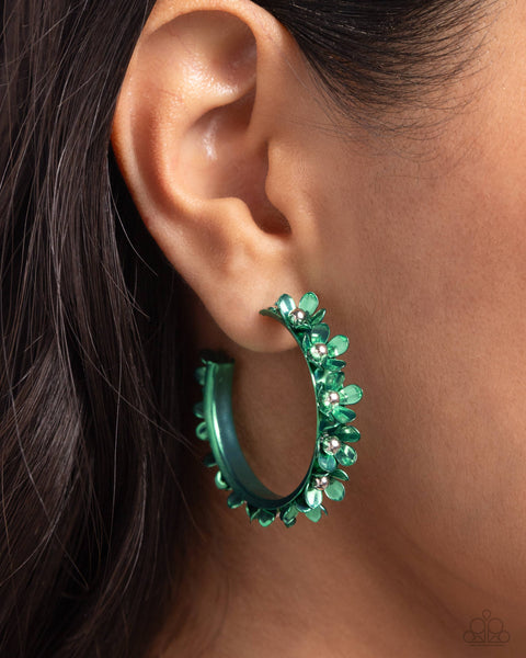 Fashionable Flower Crown Green Hoop Earring