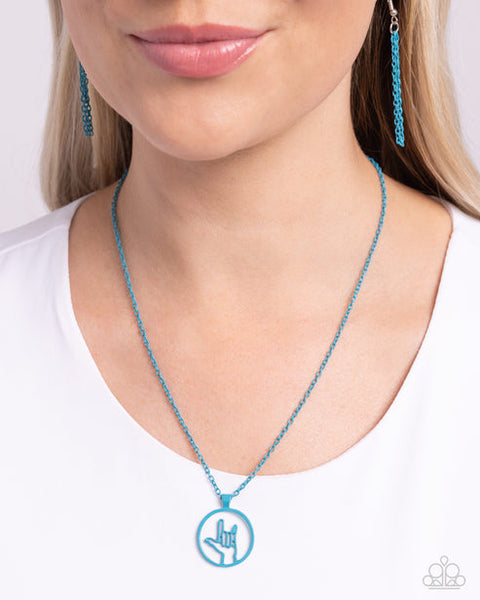 Abstract ASL Blue Necklace