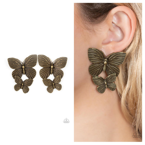 Blushing Butterflies Brass Post Earring